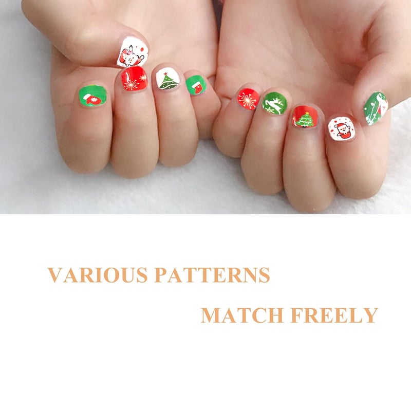 IHUKEIT Christmas Nail Stickers Full Nail Wraps for Kids Self Adhesive Xmas Nail Polish Strips for Kids Girls Nail Art Decoration Fun Cute Holiday Full Nail Decals Recommend for Age 8 and Older (Pack of 12) - Image 5